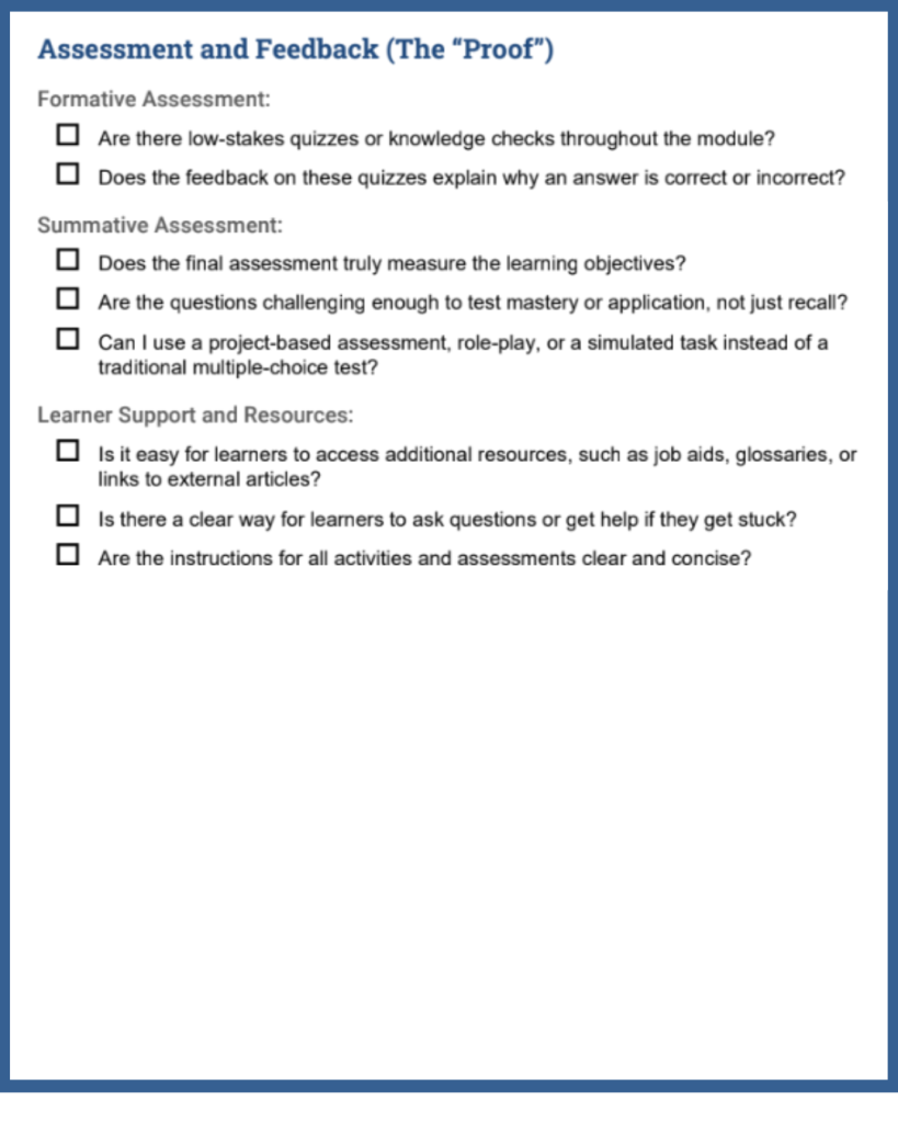 Checklist of 5 Factors to improve elearning: The "Proof"